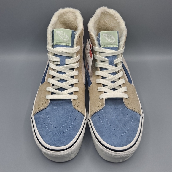 New Vans Sk8-Hi Top Tapered Stackform Platform Pig Suede Sherpa Faux Fur Cream - Picture 6 of 10